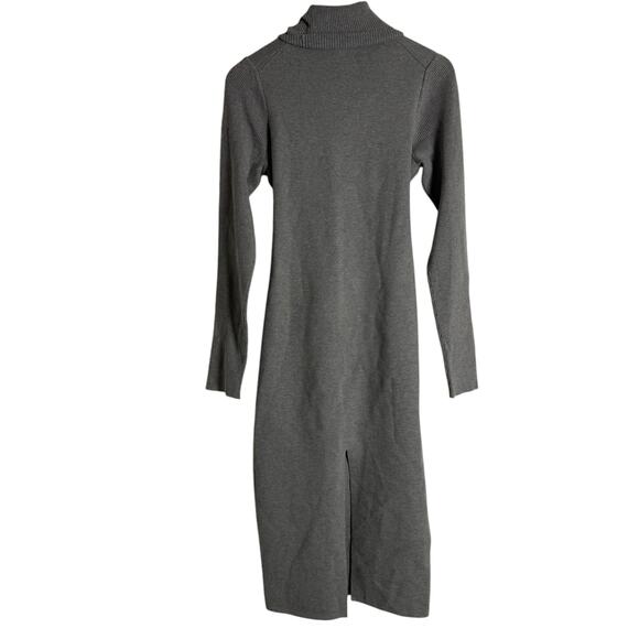 Toccin Gray Knit Tie Front Turtleneck Long Sleeve Sweater Midi Dress Sz M - Picture 12 of 15